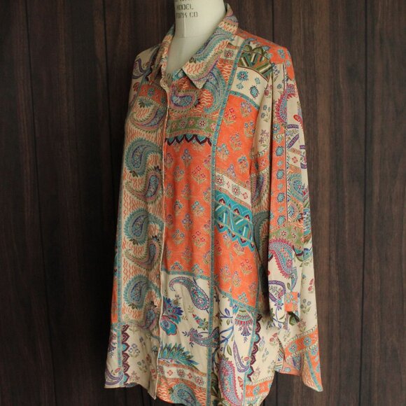 Rose & Olive Womens Blouse, Plus Size 1X, Orange Multicolor Paisley Print, - Picture 8 of 10